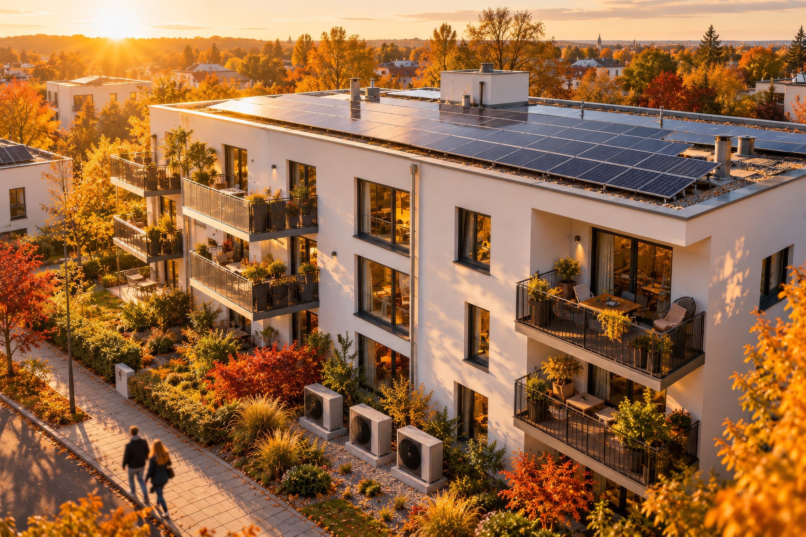 Ansicht Mehrfamilienhaus mit Solaranlage