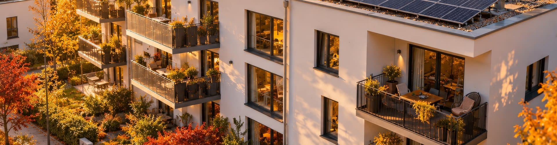 Ansicht Mehrfamilienhaus mit Solaranlage
